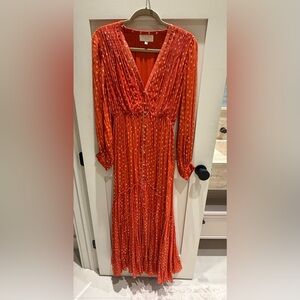 Rococo Sand red Orange Polka Dot V-Neck Maxi Dress